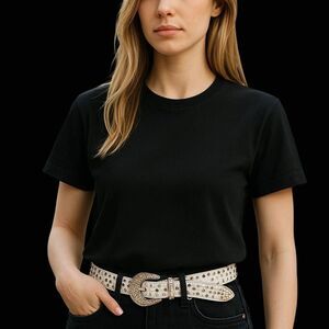 Women's Belt Iced Rhinestone Western Cowgirl Bling Cathy's White Leather Small